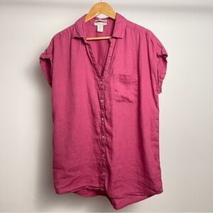 Rachel Zoe Fuchsia Linen Short Sleeve Shirt Size L